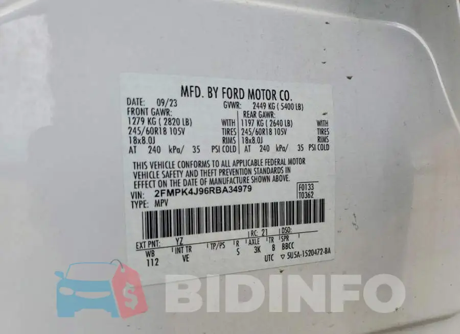 2FMPK4J96RBA34979 Photo# 12