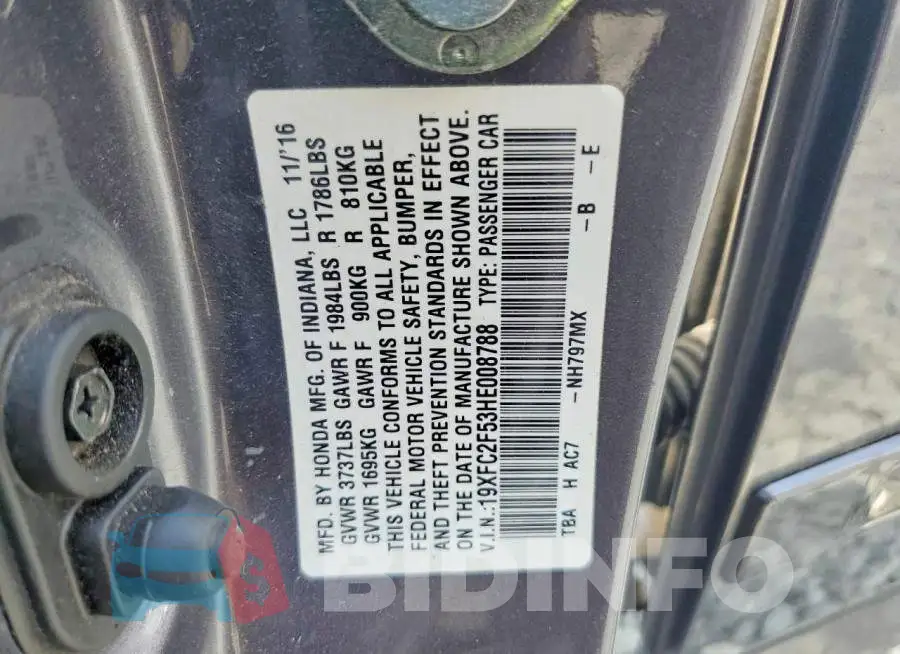 19XFC2F53HE008788 Photo# 12