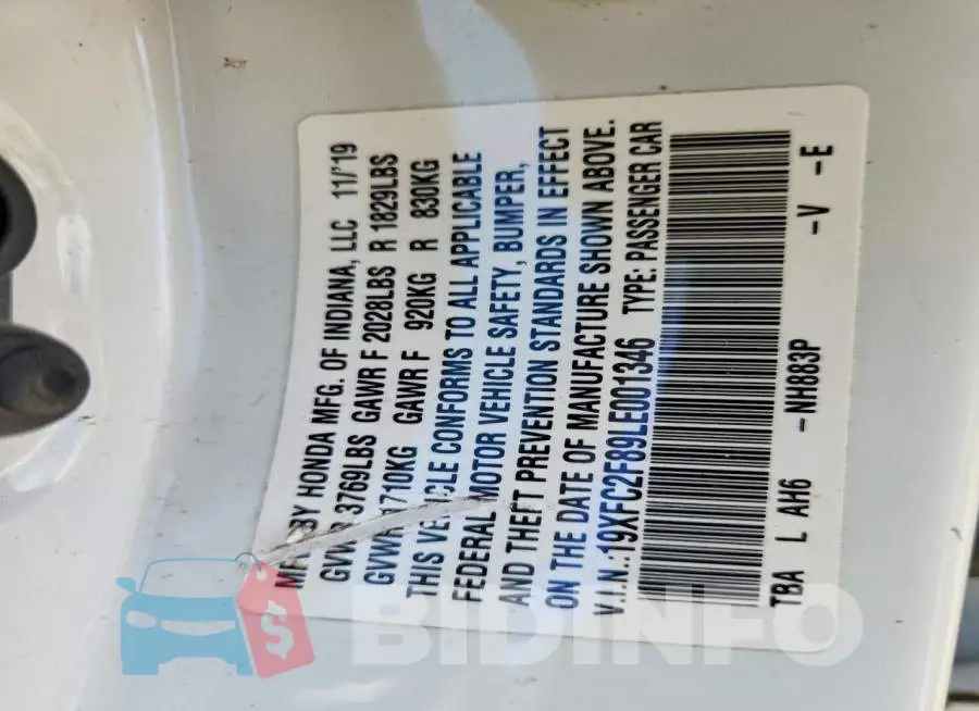 19XFC2F89LE001346 Photo# 12