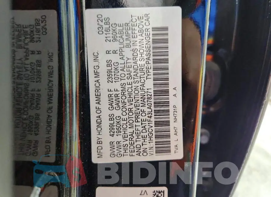 1HGCV1F43LA078271 Photo# 12