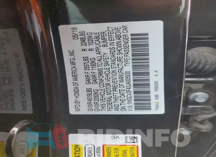 1HGCV3F43JA005930 Photo# 12