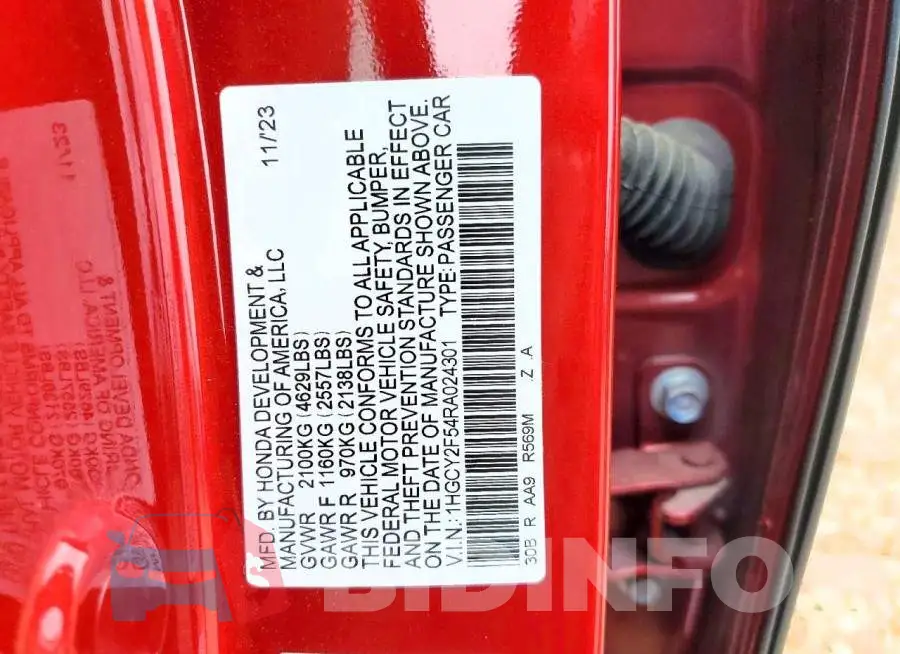 1HGCY2F54RA024301 Photo# 12