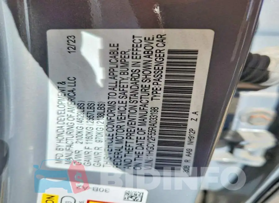 1HGCY2F55RA033198 Photo# 12
