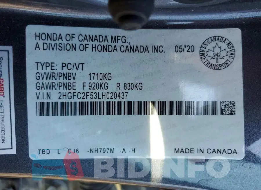 2HGFC2F53LH020437 Photo# 12