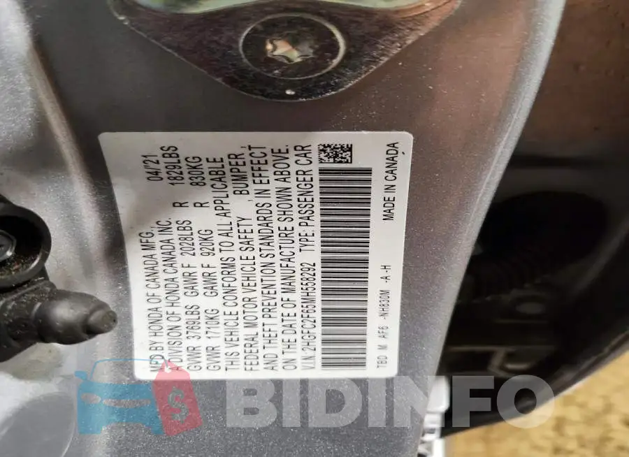 2HGFC2F65MH558292 Photo# 13