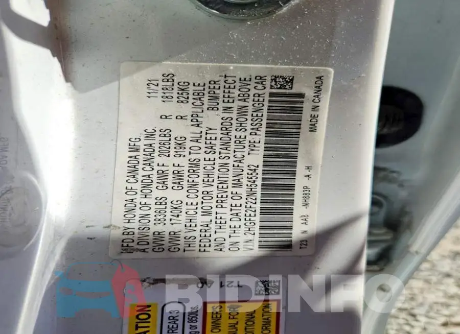 2HGFE2F22NH545542 Photo# 12
