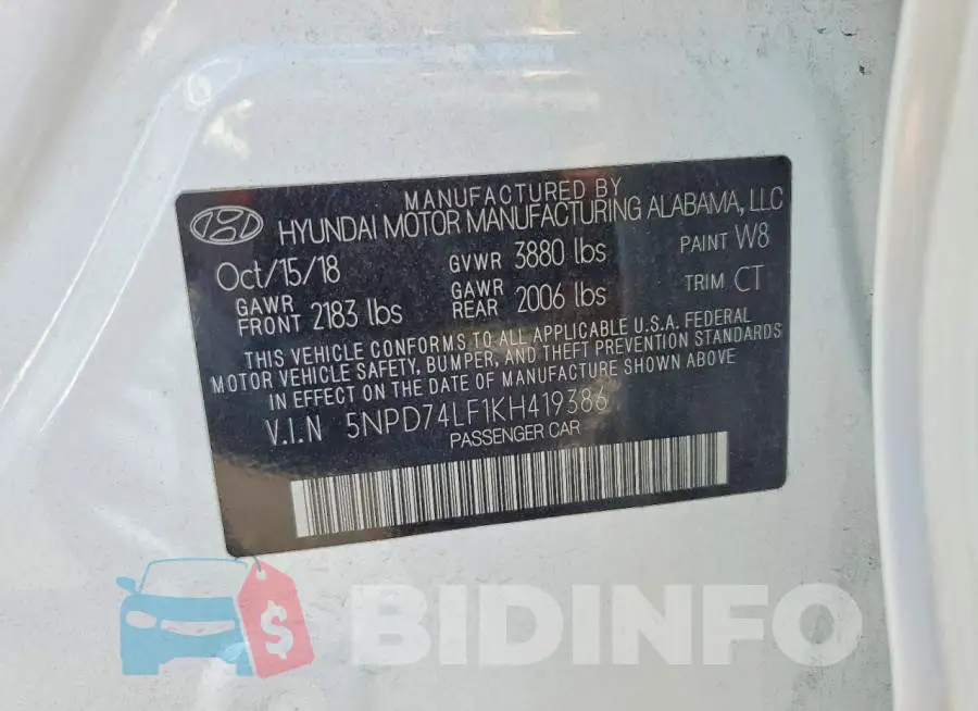 5NPD74LF1KH419386 Photo# 13