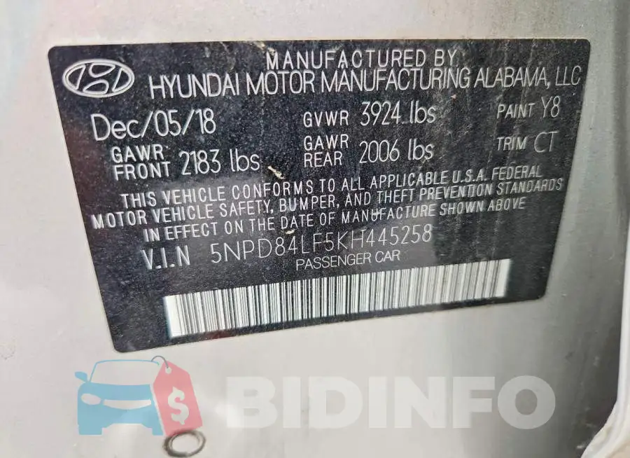 5NPD84LF5KH445258 Photo# 12