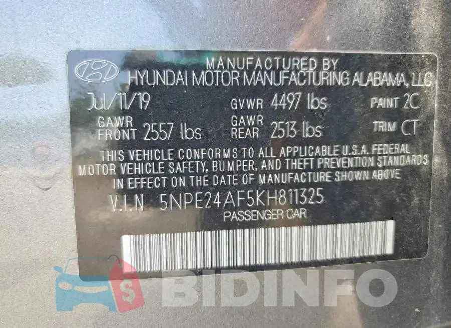 5NPE24AF5KH811325 Photo# 12