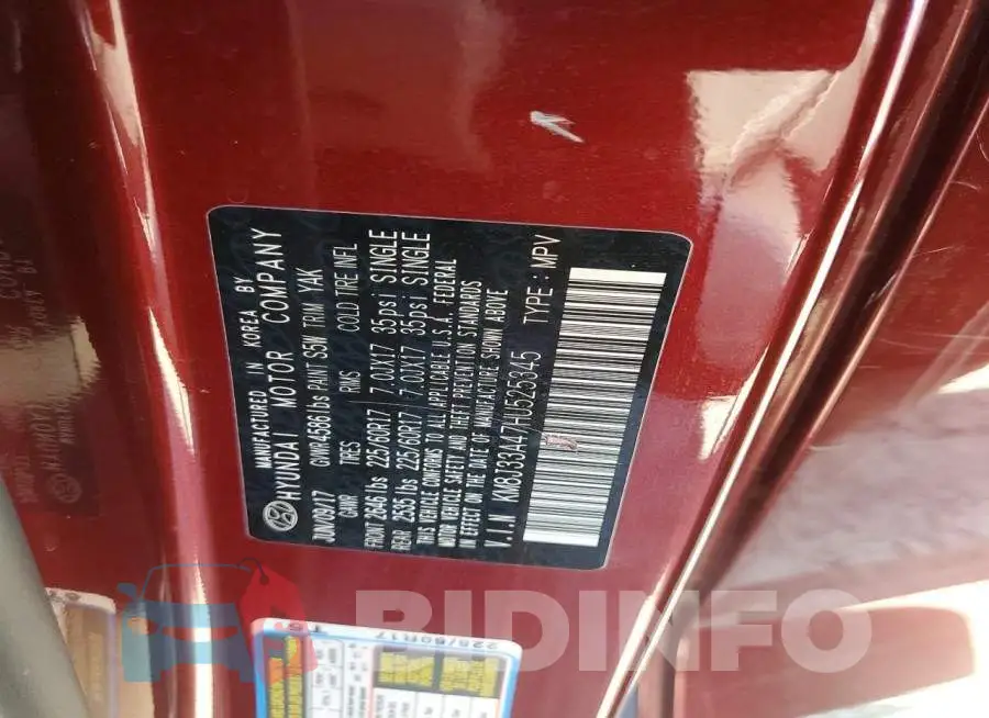 KM8J33A47HU525345 Photo# 12