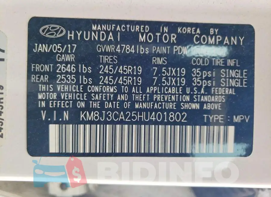 KM8J3CA25HU401802 Photo# 13