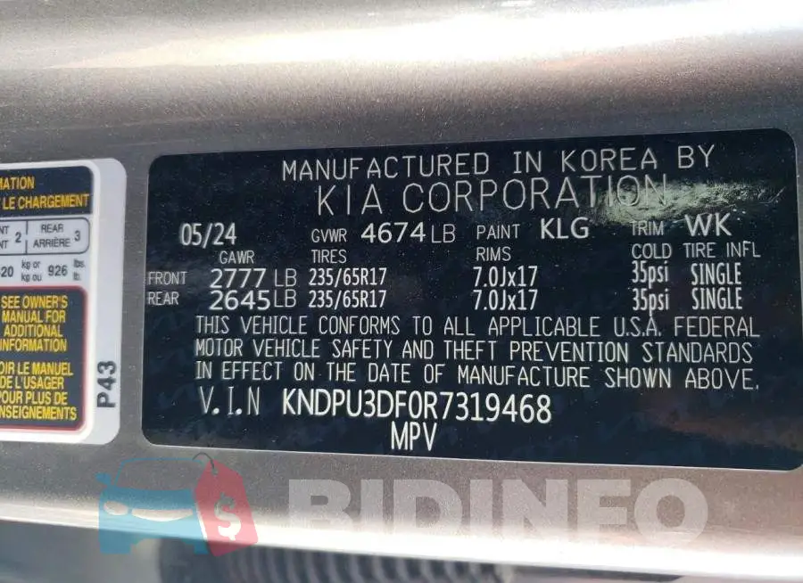 KNDPU3DF0R7319468 Photo# 13