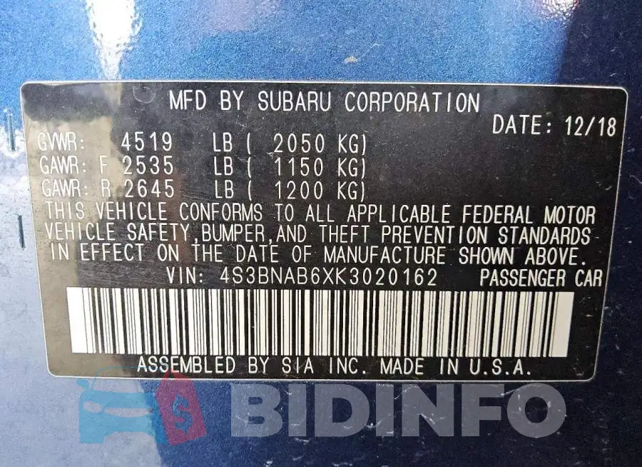 4S3BNAB6XK3020162 Photo# 12