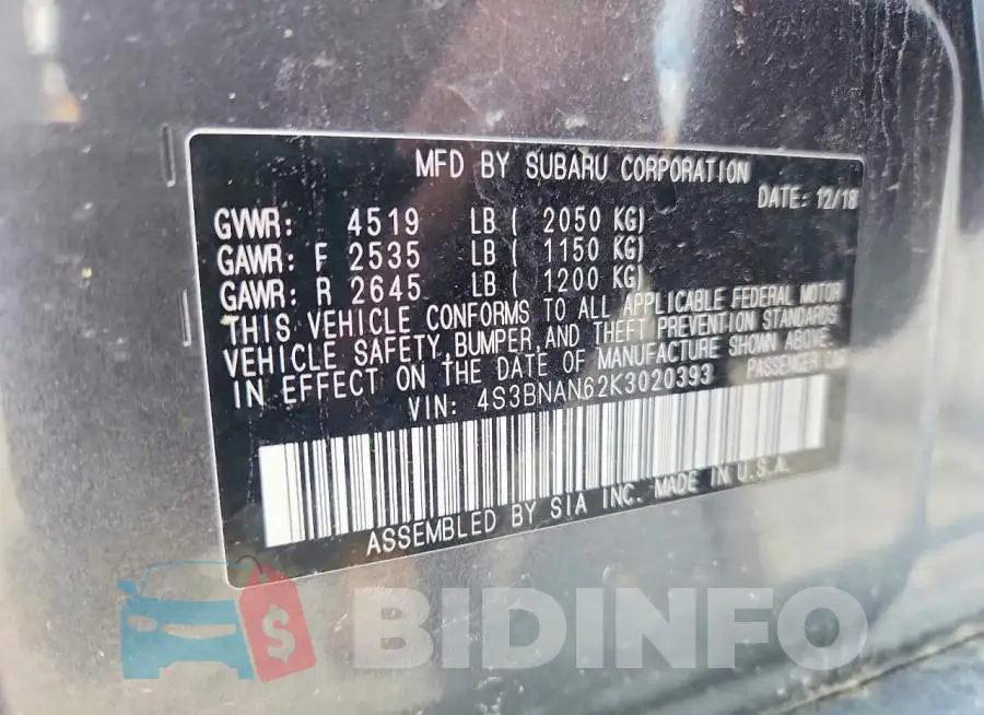 4S3BNAN62K3020393 Photo# 12