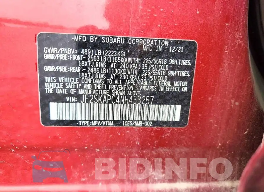 JF2SKAPC4NH433257 Photo# 13