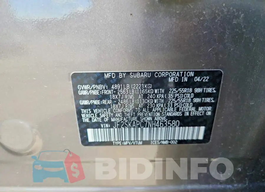 JF2SKAPC7NH463580 Photo# 13
