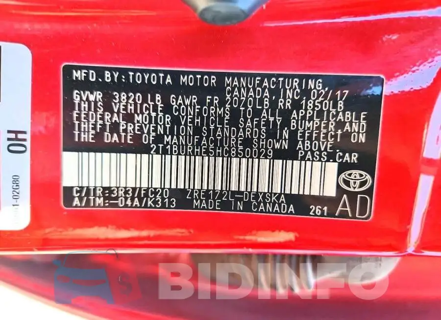 2T1BURHE5HC850029 Photo# 12