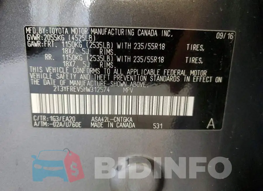 2T3YFREV5HW312574 Photo# 12