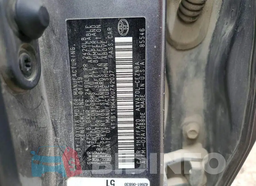 4T1B11HK4KU742037 Photo# 12