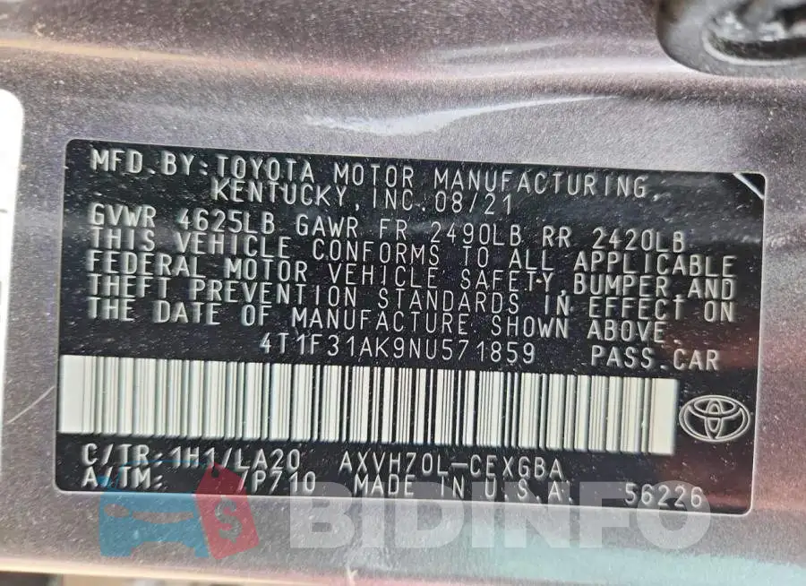 4T1F31AK9NU571859 Photo# 12