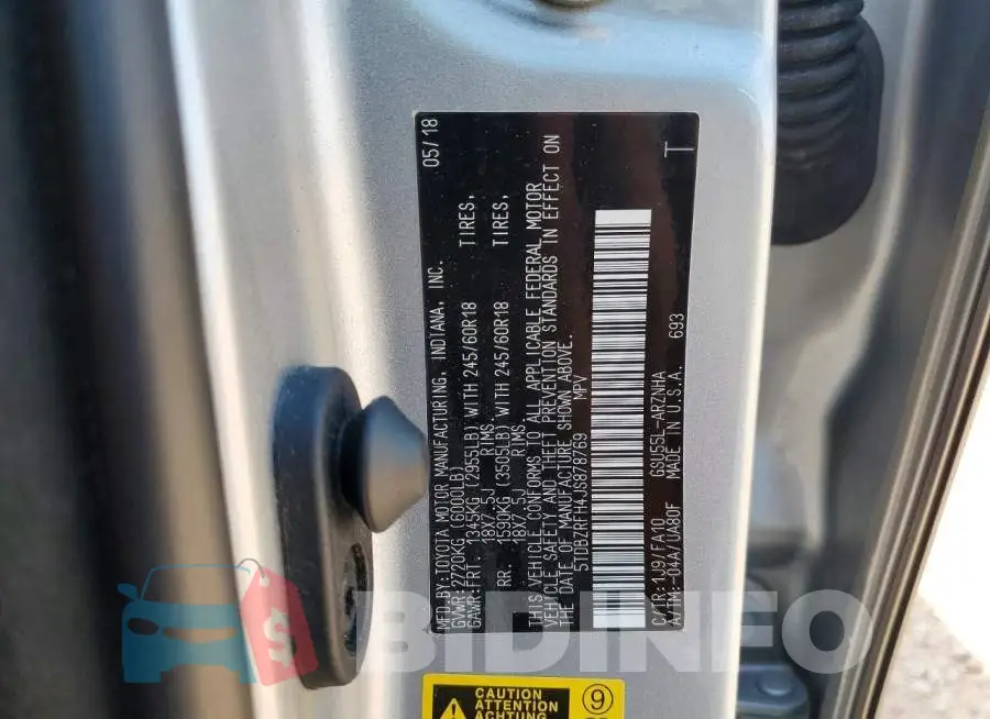 5TDBZRFH4JS878769 Photo# 14