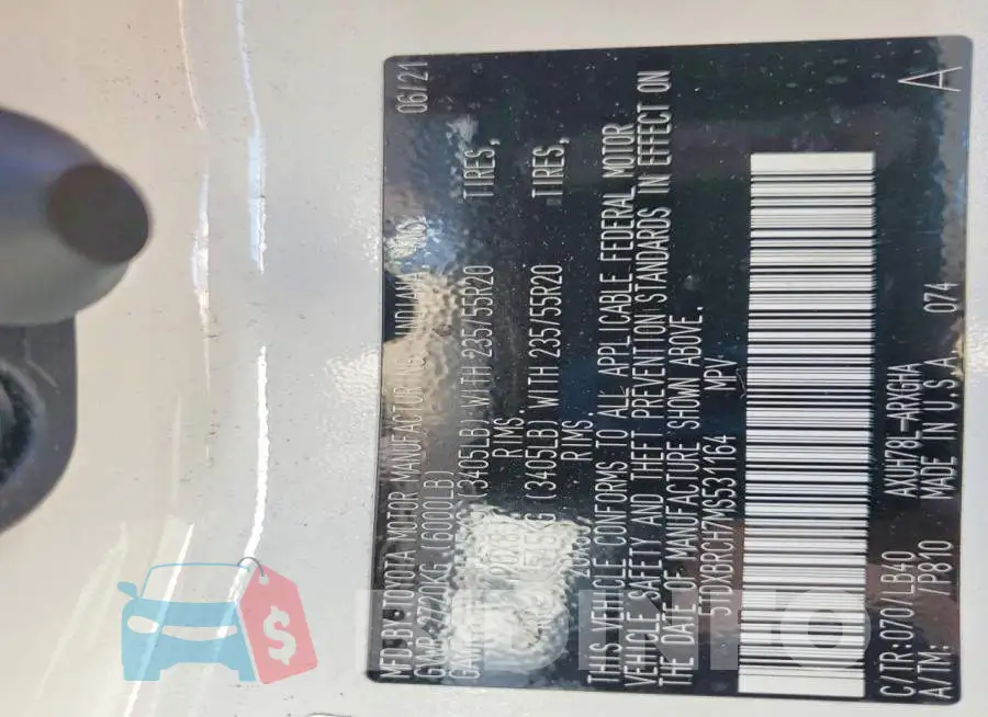 5TDXBRCH7MS531164 Photo# 13
