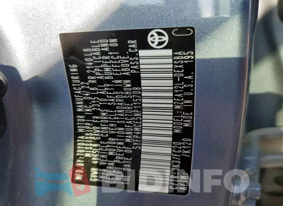 5YFP4MCE5NP115708 Photo# 12