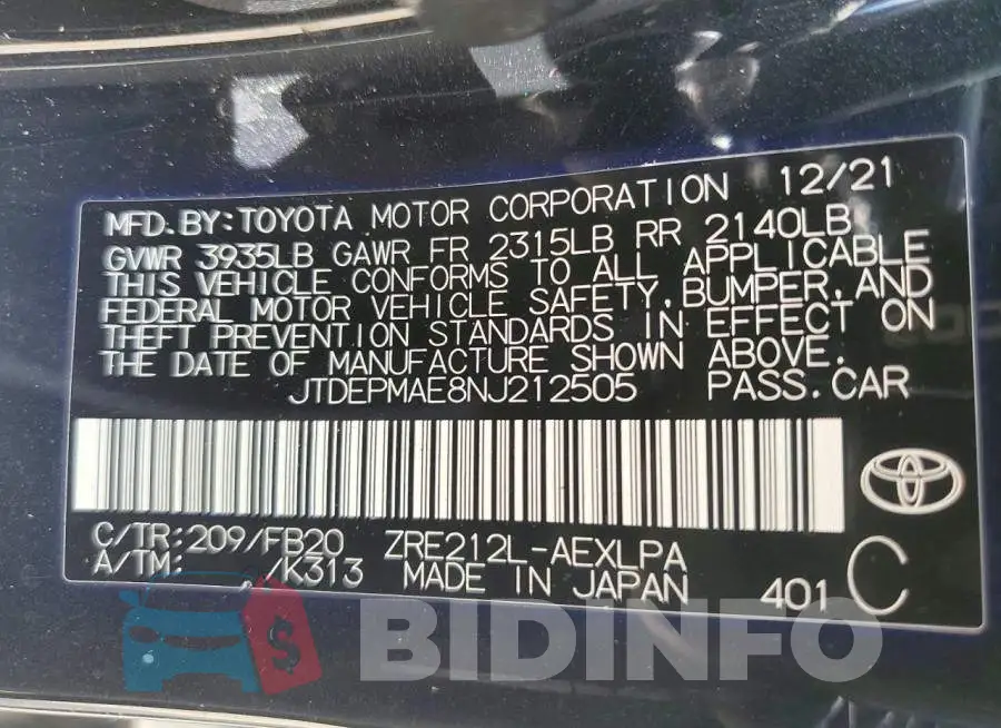 JTDEPMAE8NJ212505 Photo# 12
