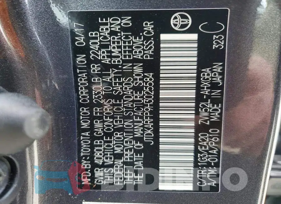 JTDKARFP9H3025584 Photo# 13