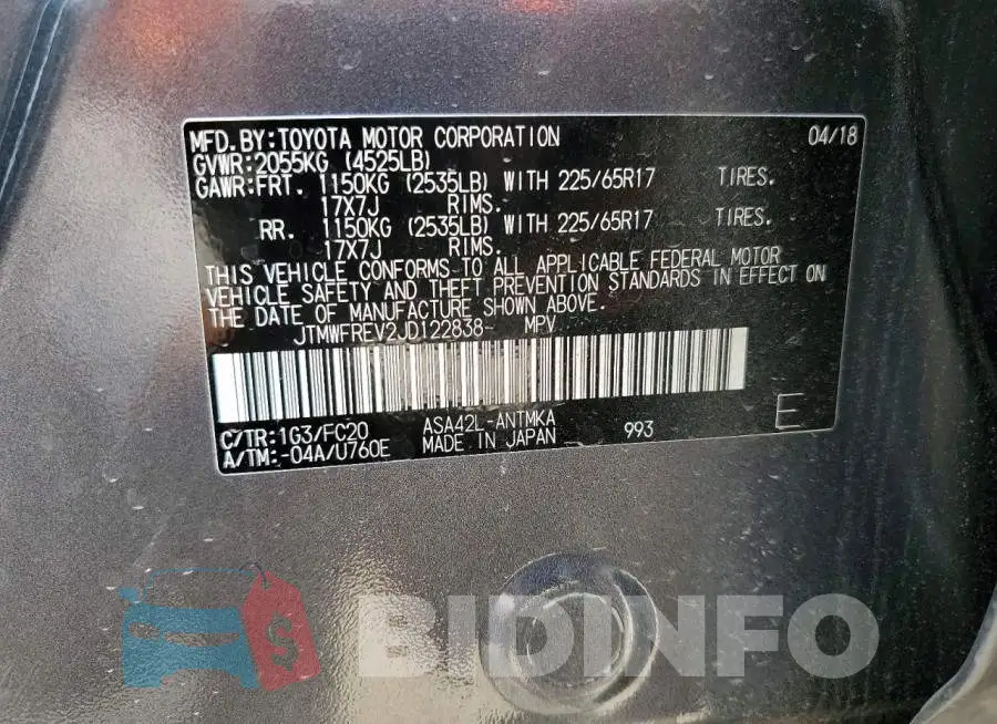 JTMWFREV2JD122838 Photo# 13