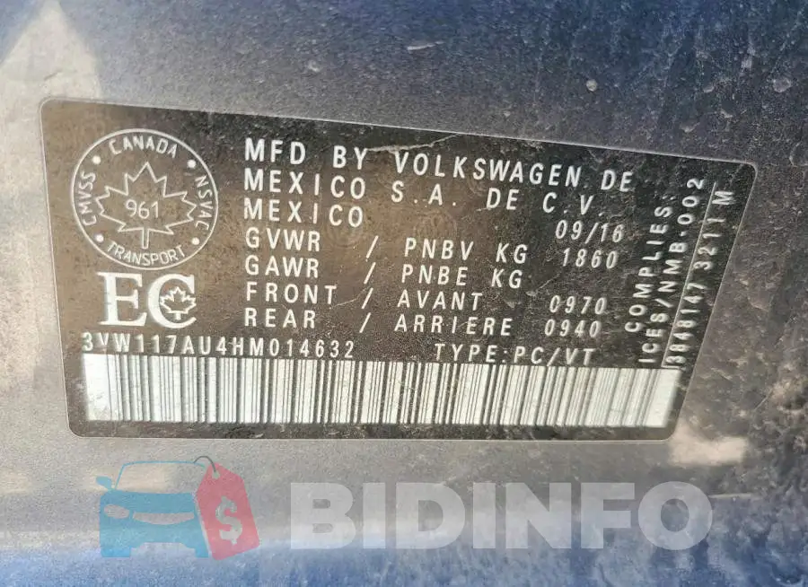 3VW117AU4HM014632 Photo# 14