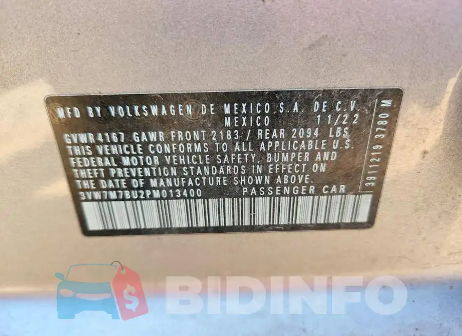 3VW7M7BU2PM013400 Photo# 12