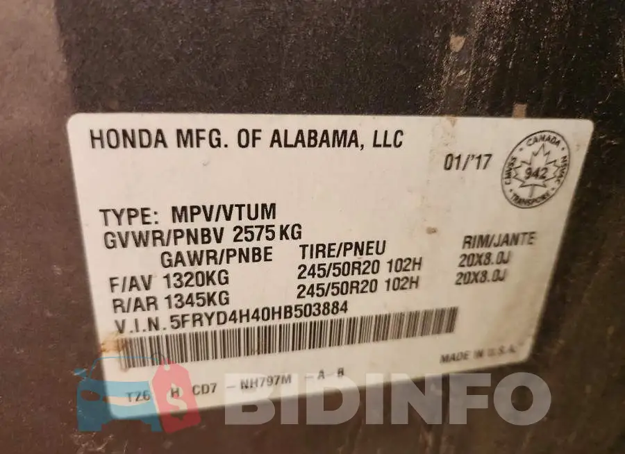5FRYD4H40HB503884 Photo# 13