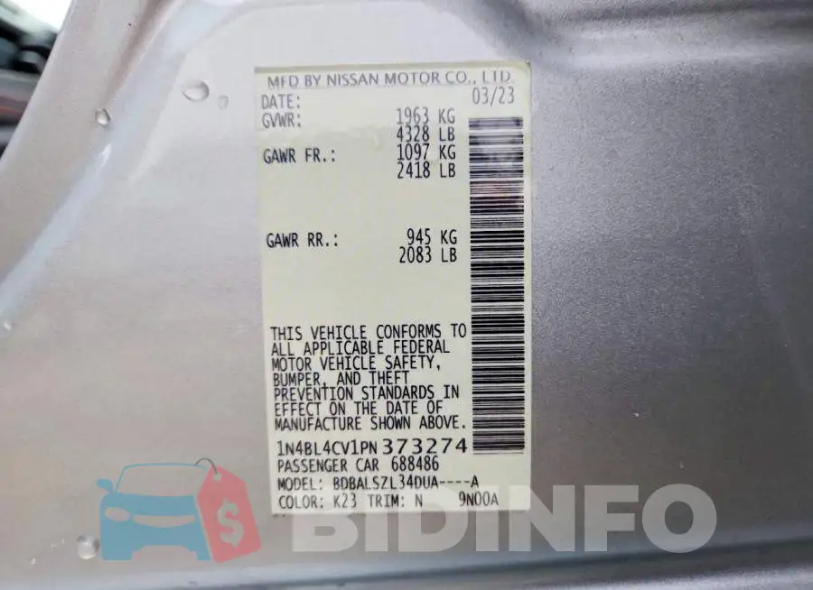1N4BL4CV1PN373274 Photo# 12