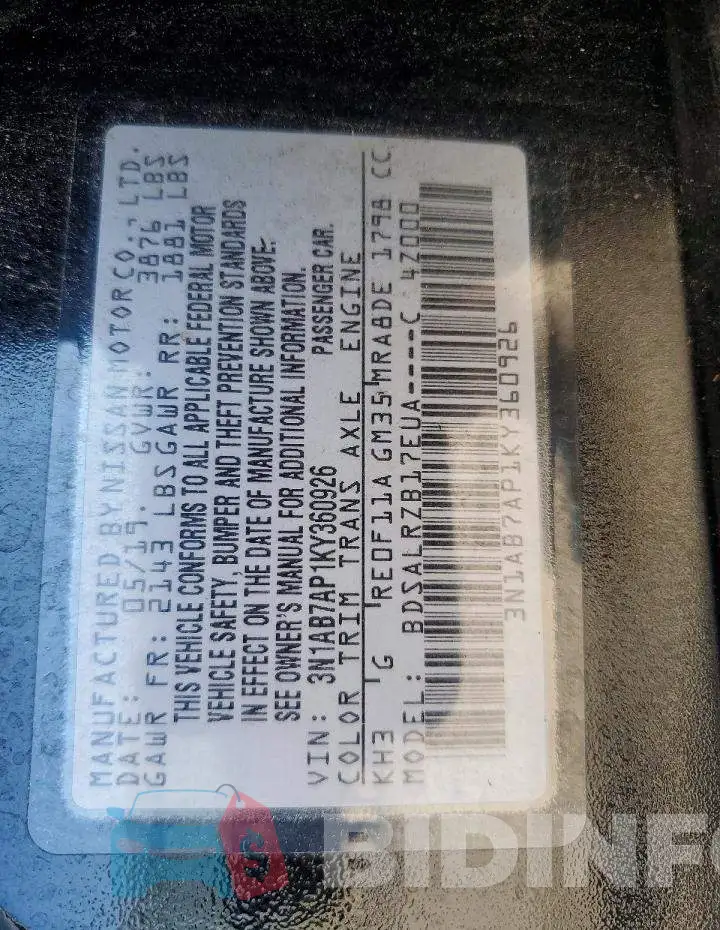 3N1AB7AP1KY360926 Photo# 12