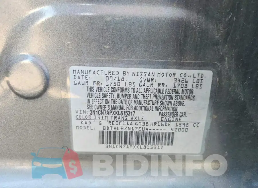3N1CN7APXKL815317 Photo# 12