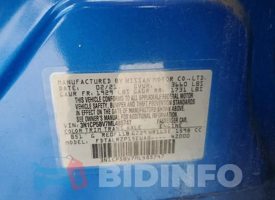 3N1CP5BV7ML485747 Photo# 13