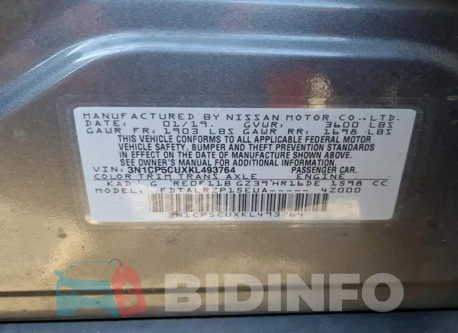 3N1CP5CUXKL493764 Photo# 13