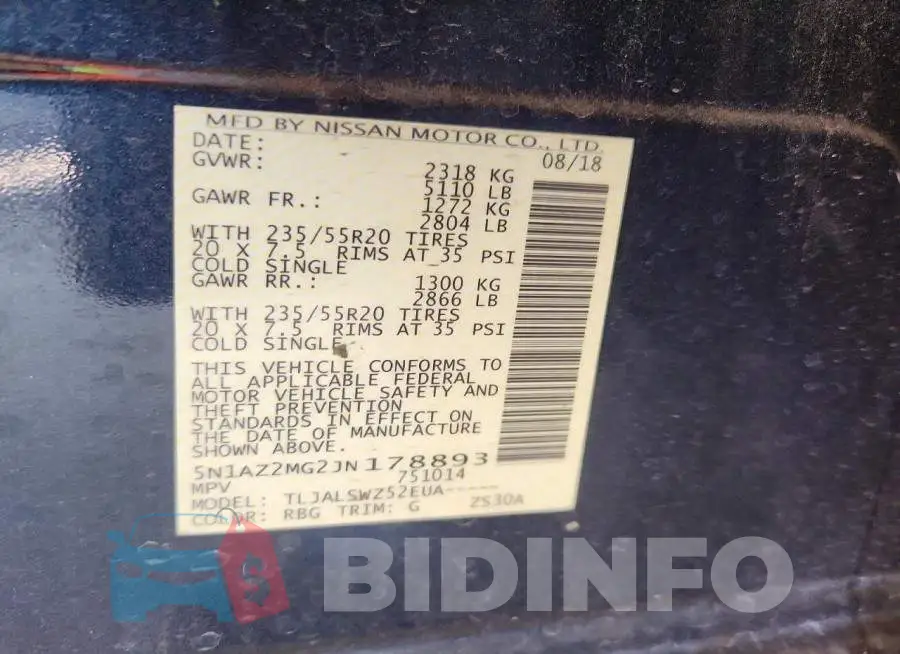 5N1AZ2MG2JN178893 Photo# 13