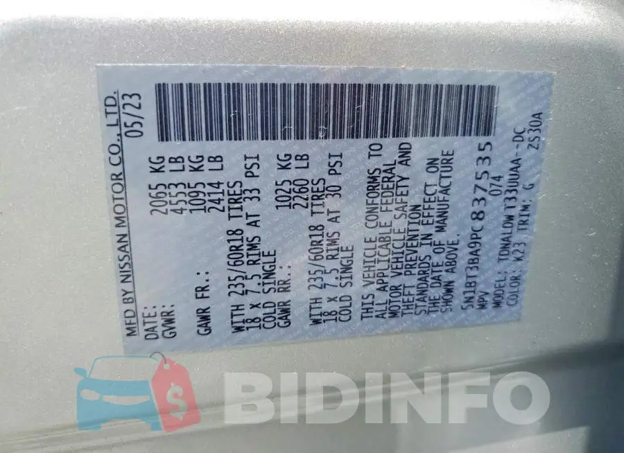 5N1BT3BA9PC837535 Photo# 13