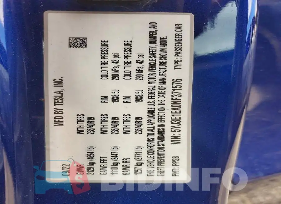 5YJ3E1EA0NF371576 Photo# 12