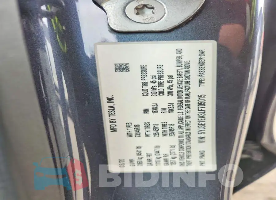 5YJ3E1EA3LF705015 Photo# 12