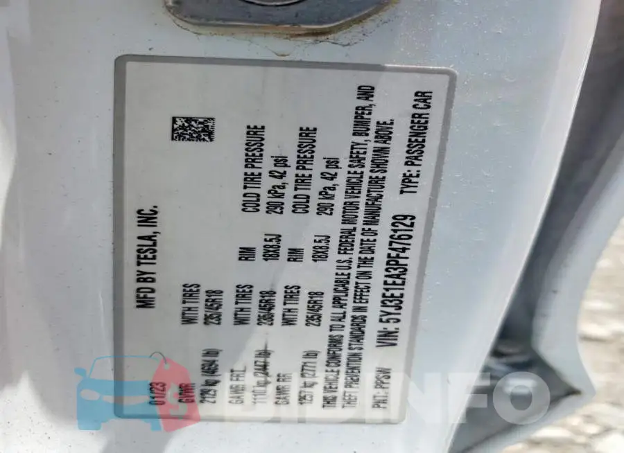 5YJ3E1EA3PF476129 Photo# 12
