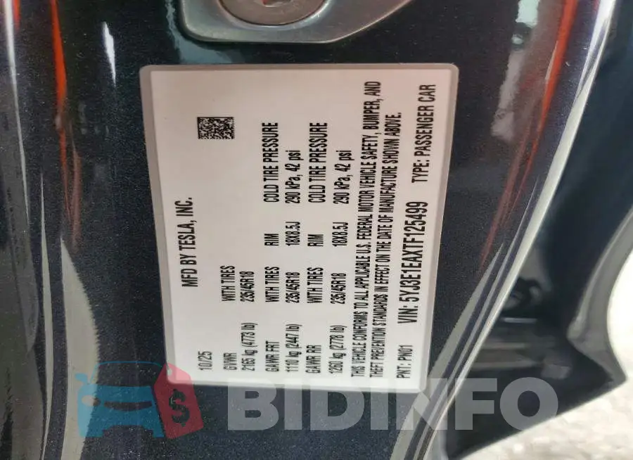 5YJ3E1EAXTF125499 Photo# 12