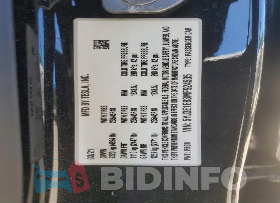 5YJ3E1EB3MF924535 Photo# 13
