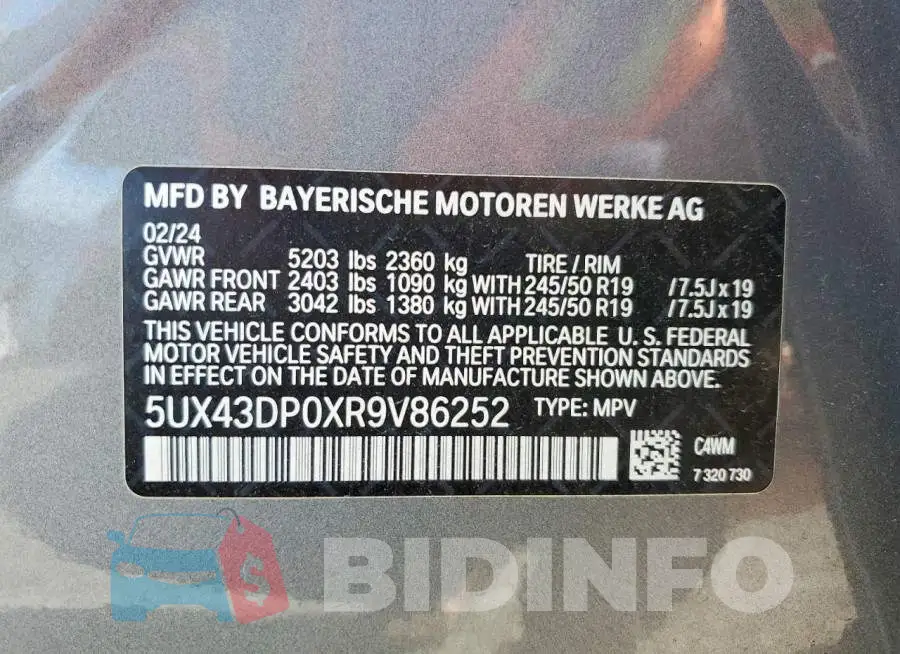 5UX43DP0XR9V86252 Photo# 13