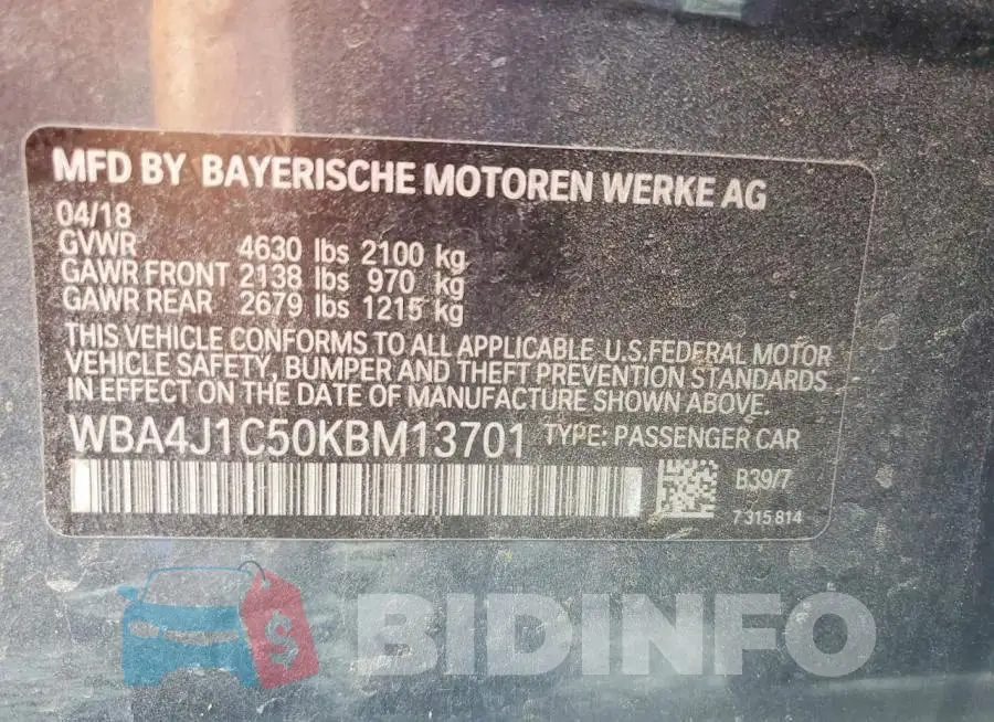 WBA4J1C50KBM13701 Photo# 13