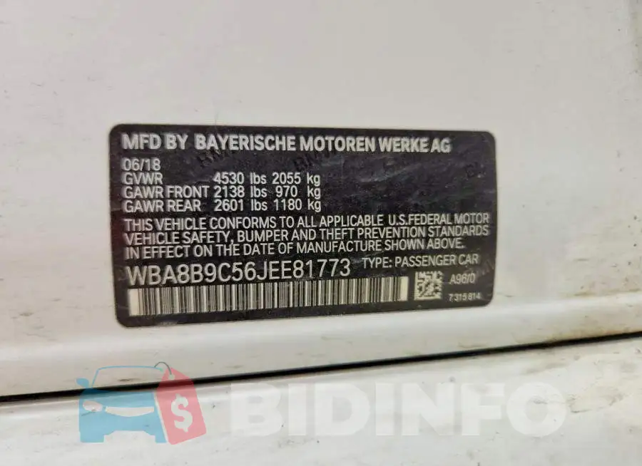 WBA8B9C56JEE81773 Photo# 12