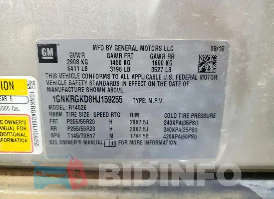 1GNKRGKD8HJ159255 Photo# 13