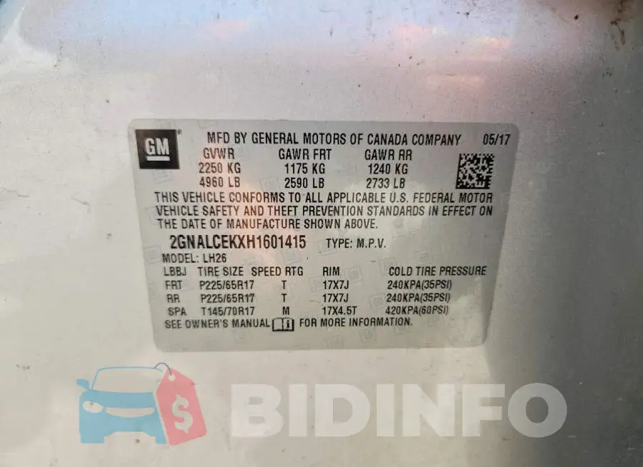 2GNALCEKXH1601415 Photo# 13